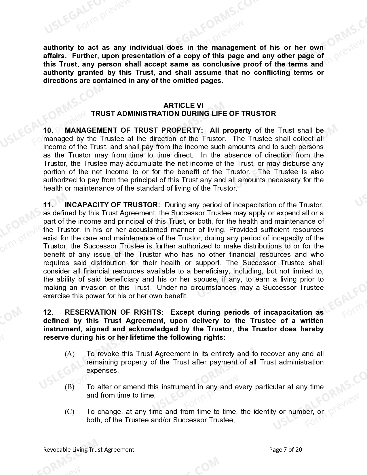 Preview Living Trust for Individual Who is Single, Divorced or Widow (or Widower) with Children