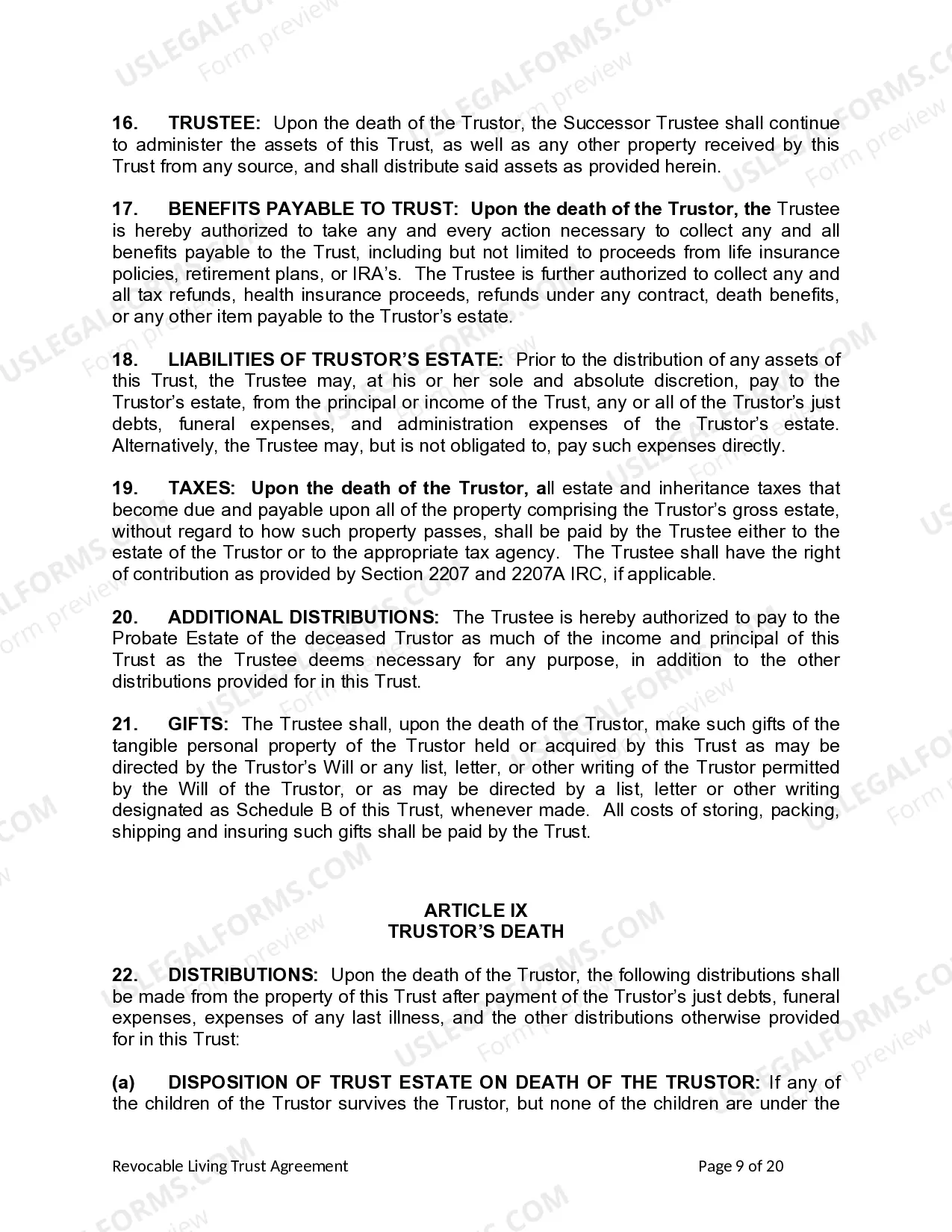 Preview Living Trust for Individual Who is Single, Divorced or Widow (or Widower) with Children