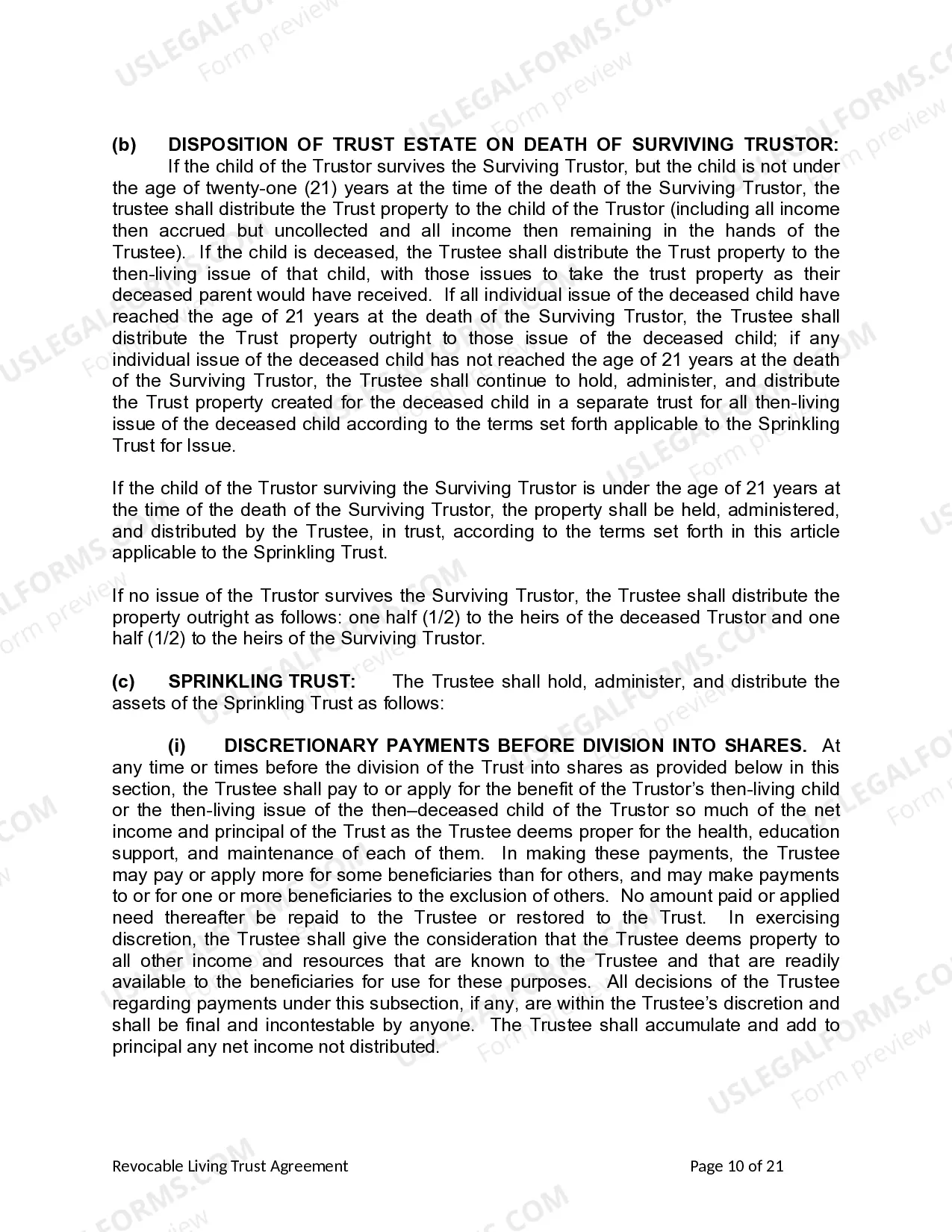 Preview Living Trust for Husband and Wife with One Child