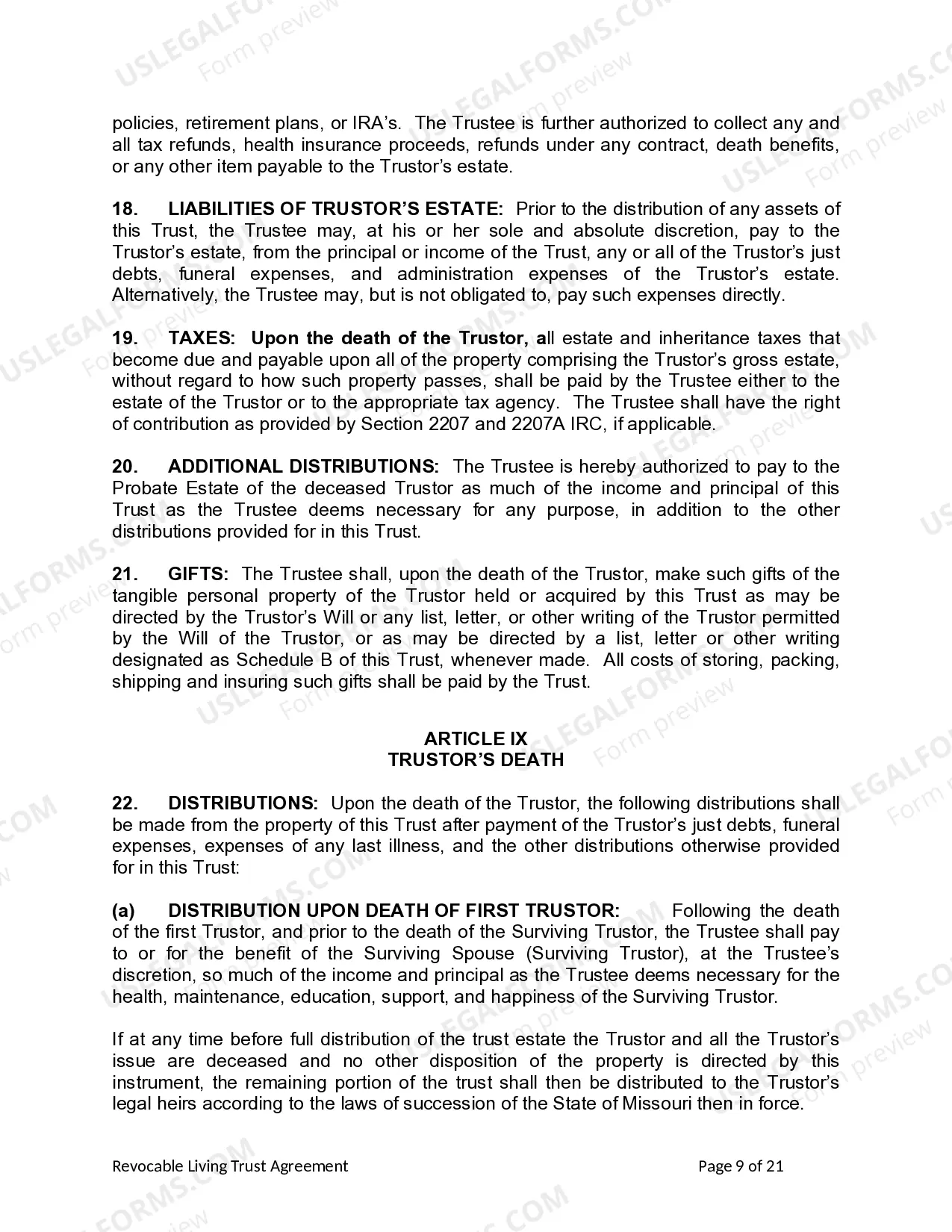 Preview Living Trust for Husband and Wife with One Child