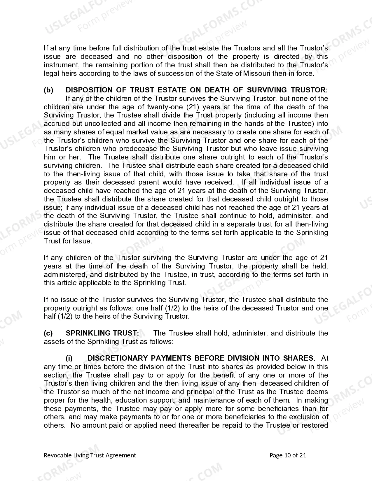 Preview Living Trust for Husband and Wife with Minor and or Adult Children