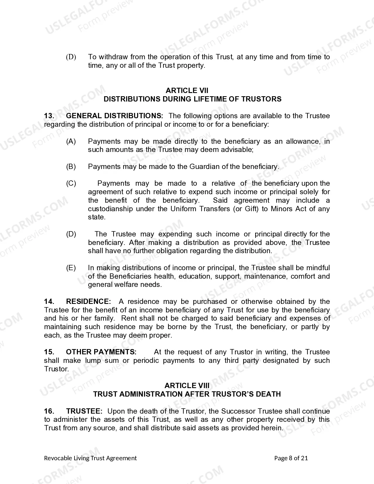 Preview Living Trust for Husband and Wife with Minor and or Adult Children