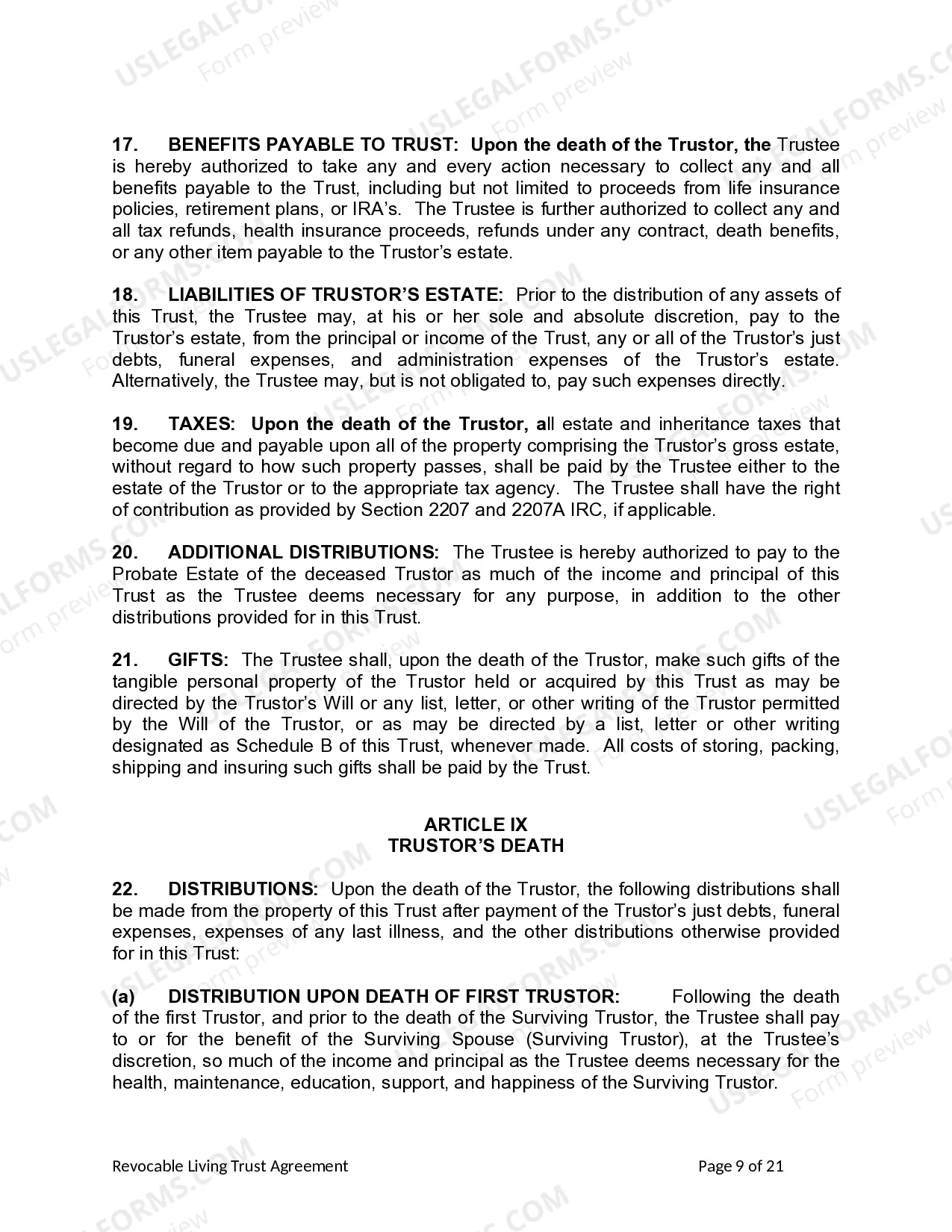 Preview Living Trust for Husband and Wife with Minor and or Adult Children