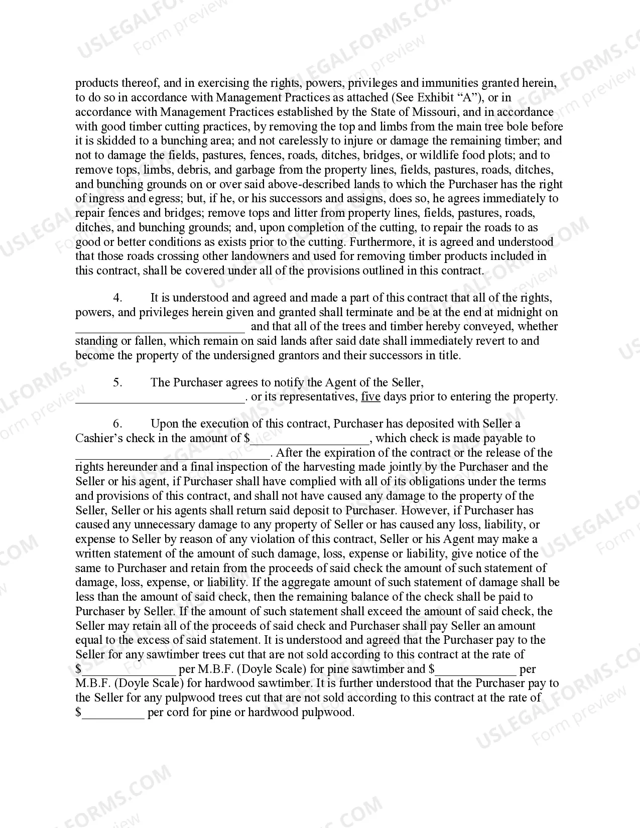 Preview Missouri Timber Sale Contract