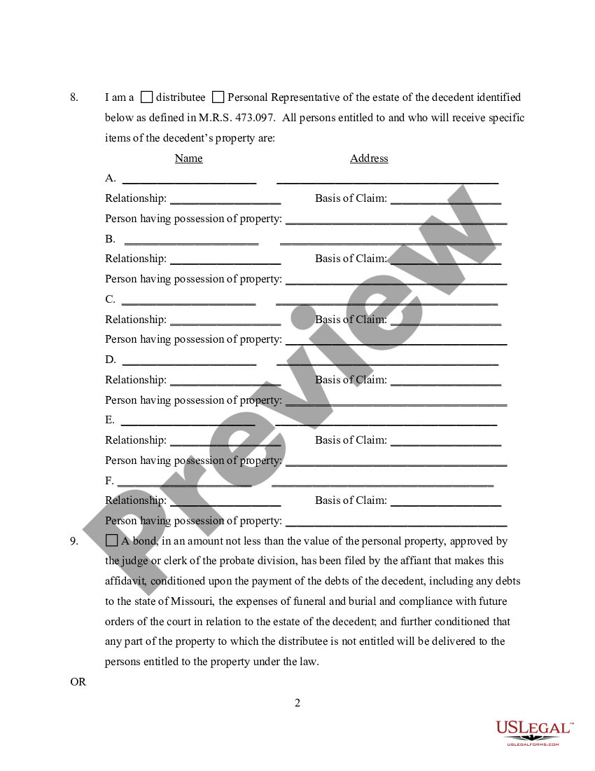 Missouri Small Estate Affidavit For Estates Under Small Estate