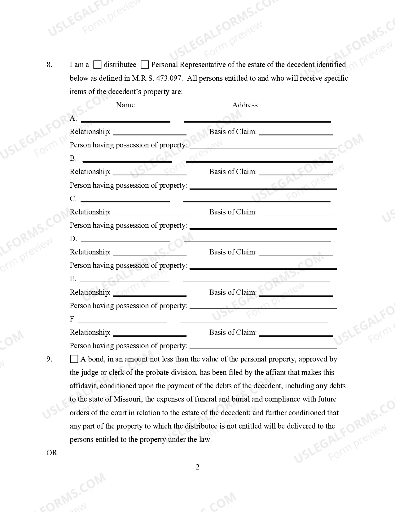 Preview Small Estate Affidavit for Estates under 40,000