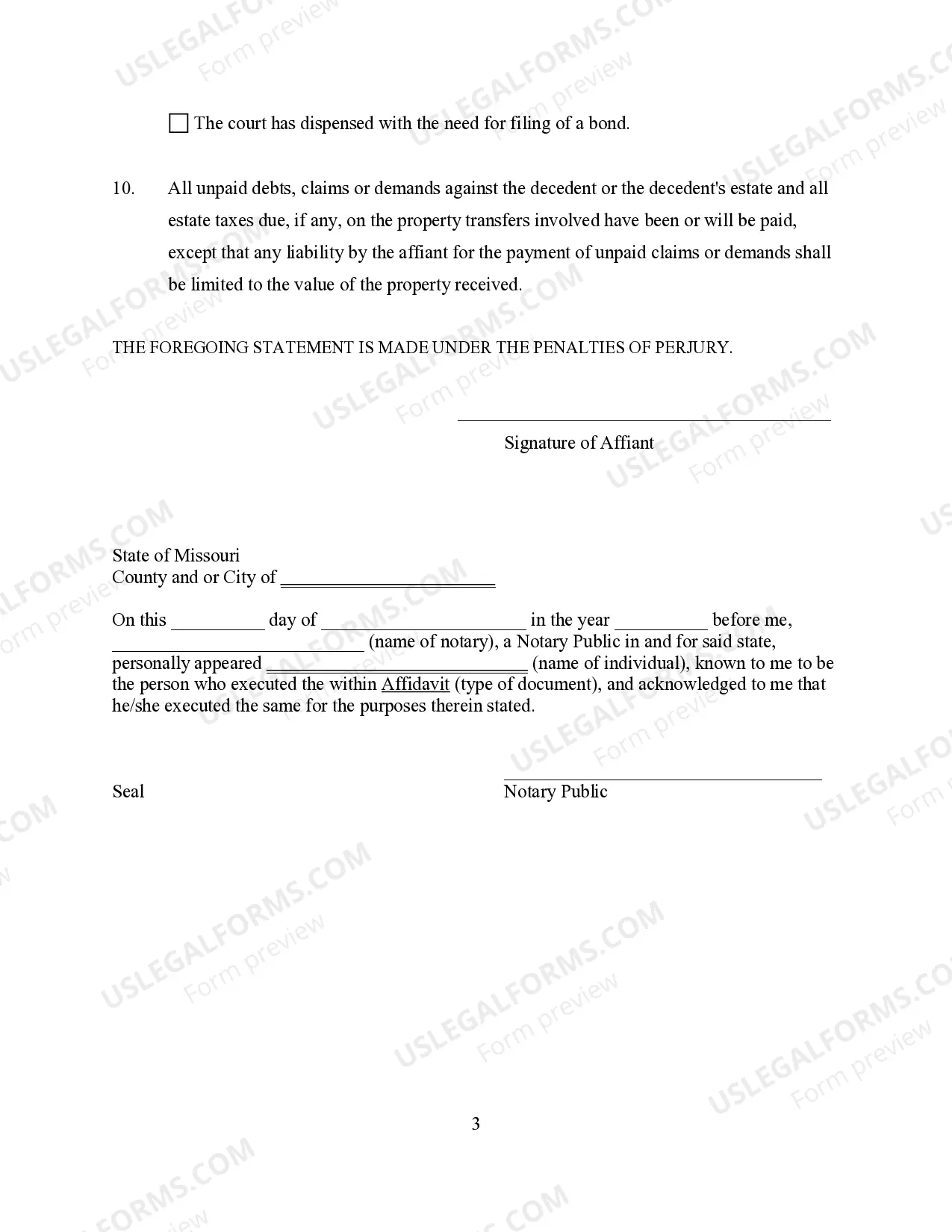 Preview Small Estate Affidavit for Estates under 40,000