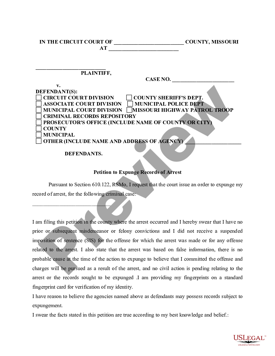 Missouri Expungement Package US Legal Forms