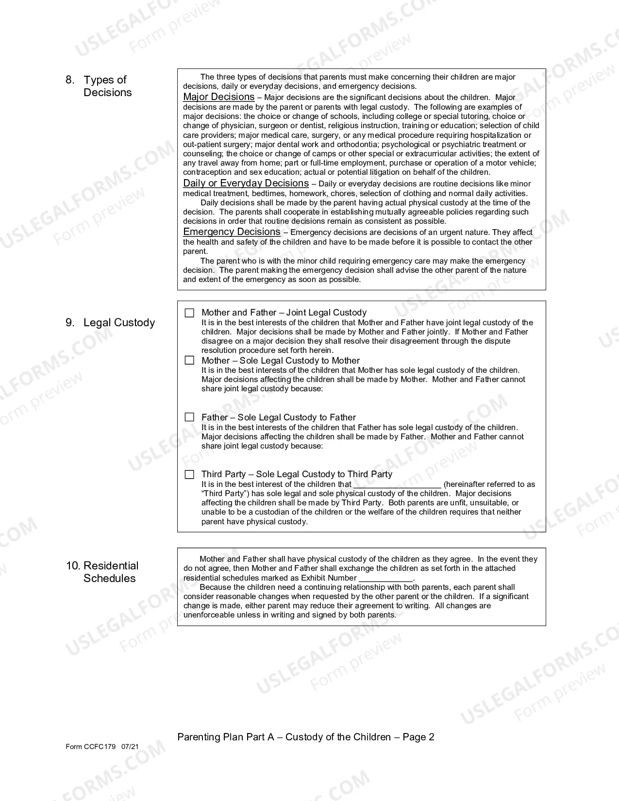 Preview Parenting Plan Part A