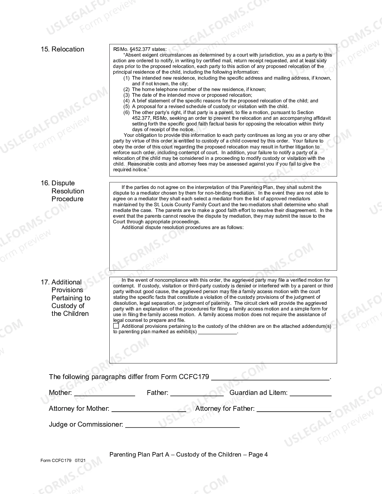 Preview Parenting Plan Part A