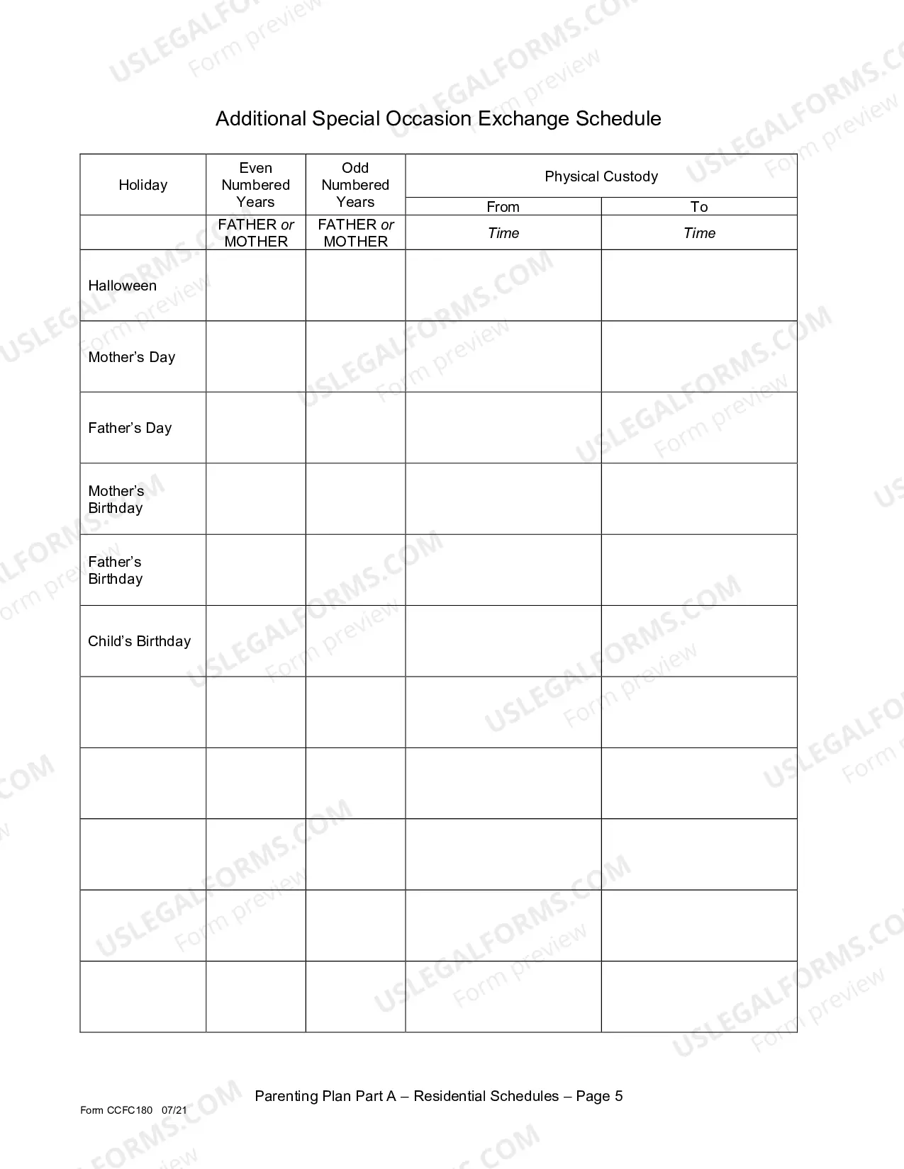 Preview Parenting Plan Part A