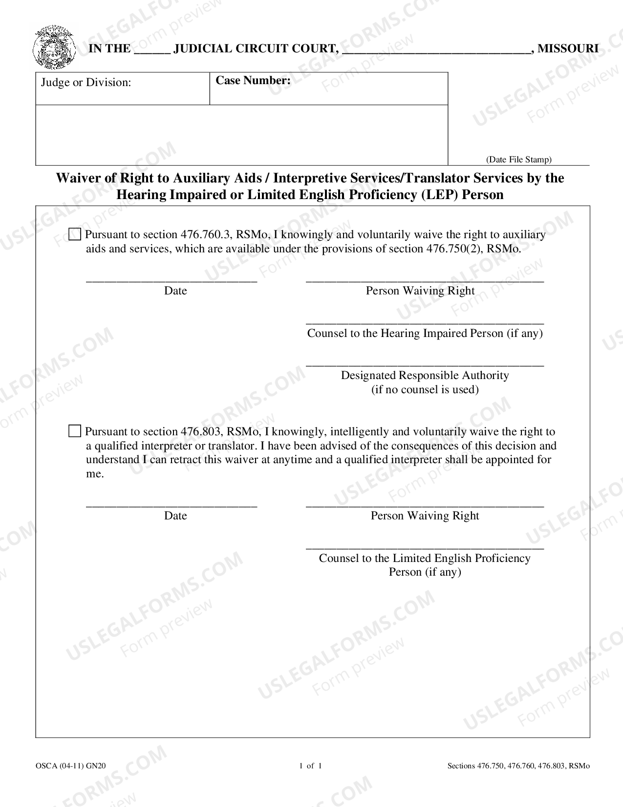 Springfield Missouri Waiver of Right to Auxiliary Aids Interpretive