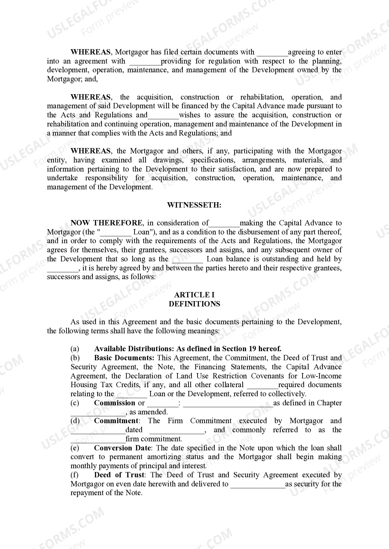 Preview Missouri Housing Development Commission Regulatory Agreement