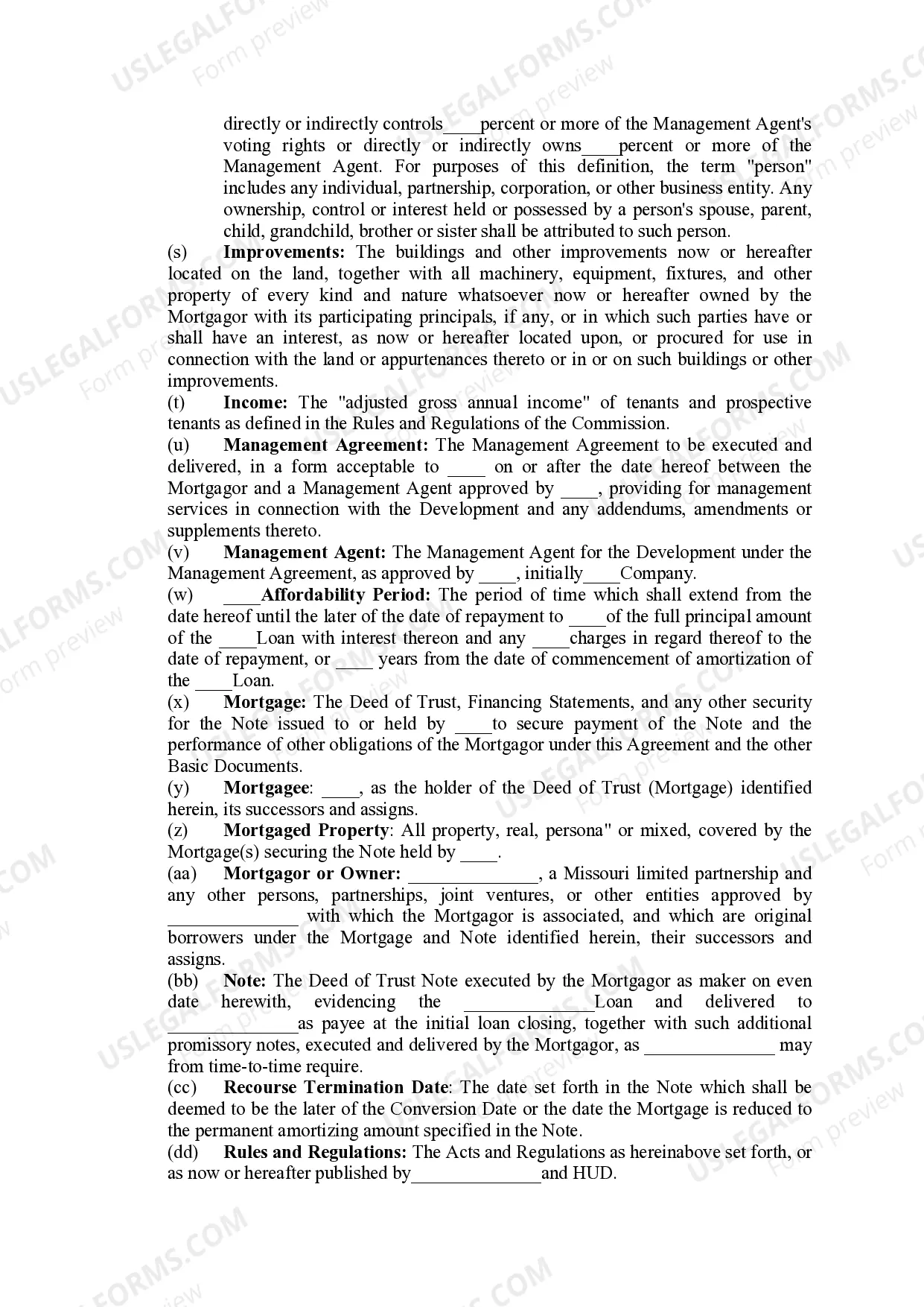 Preview Missouri Housing Development Commission Regulatory Agreement