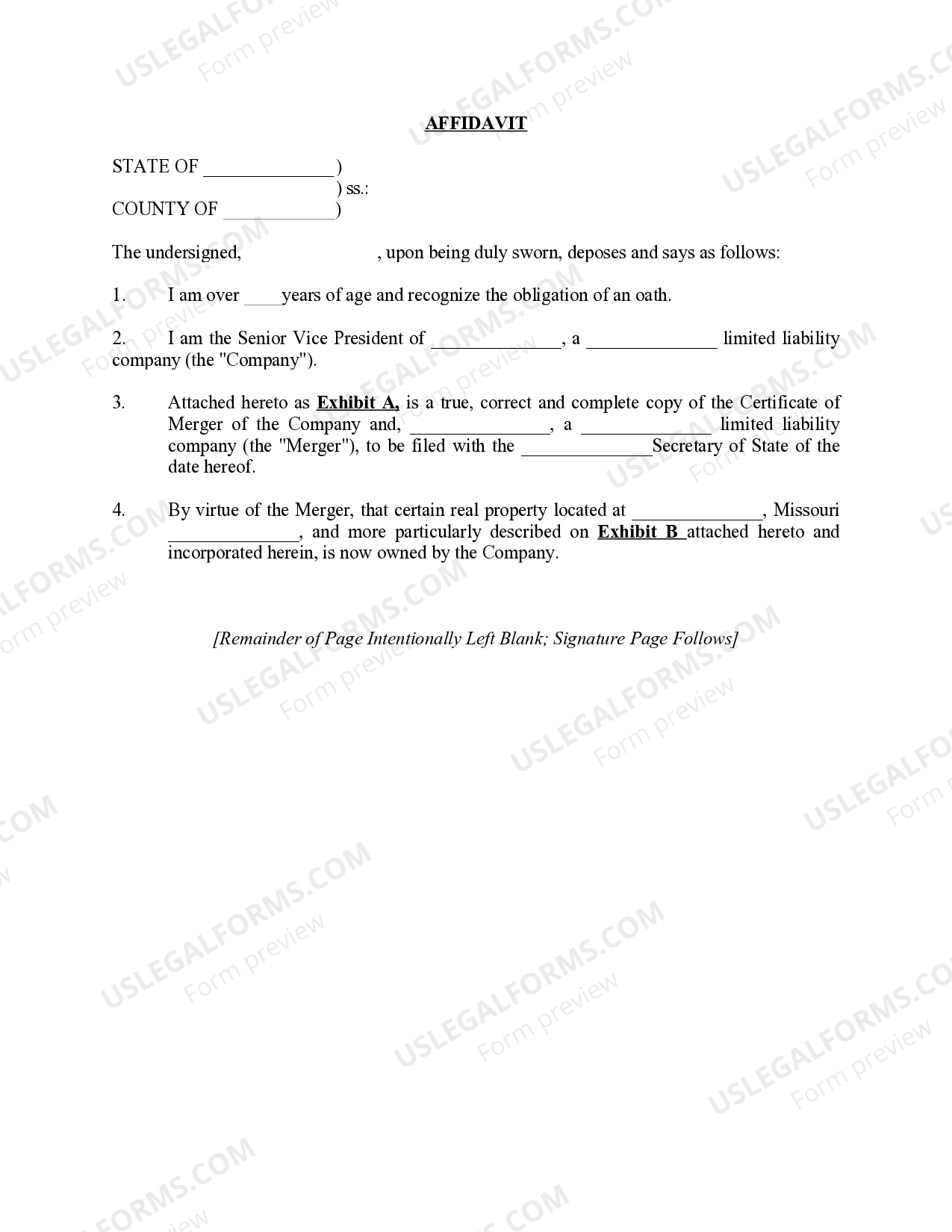 Kansas City Missouri Affidavit US Legal Forms