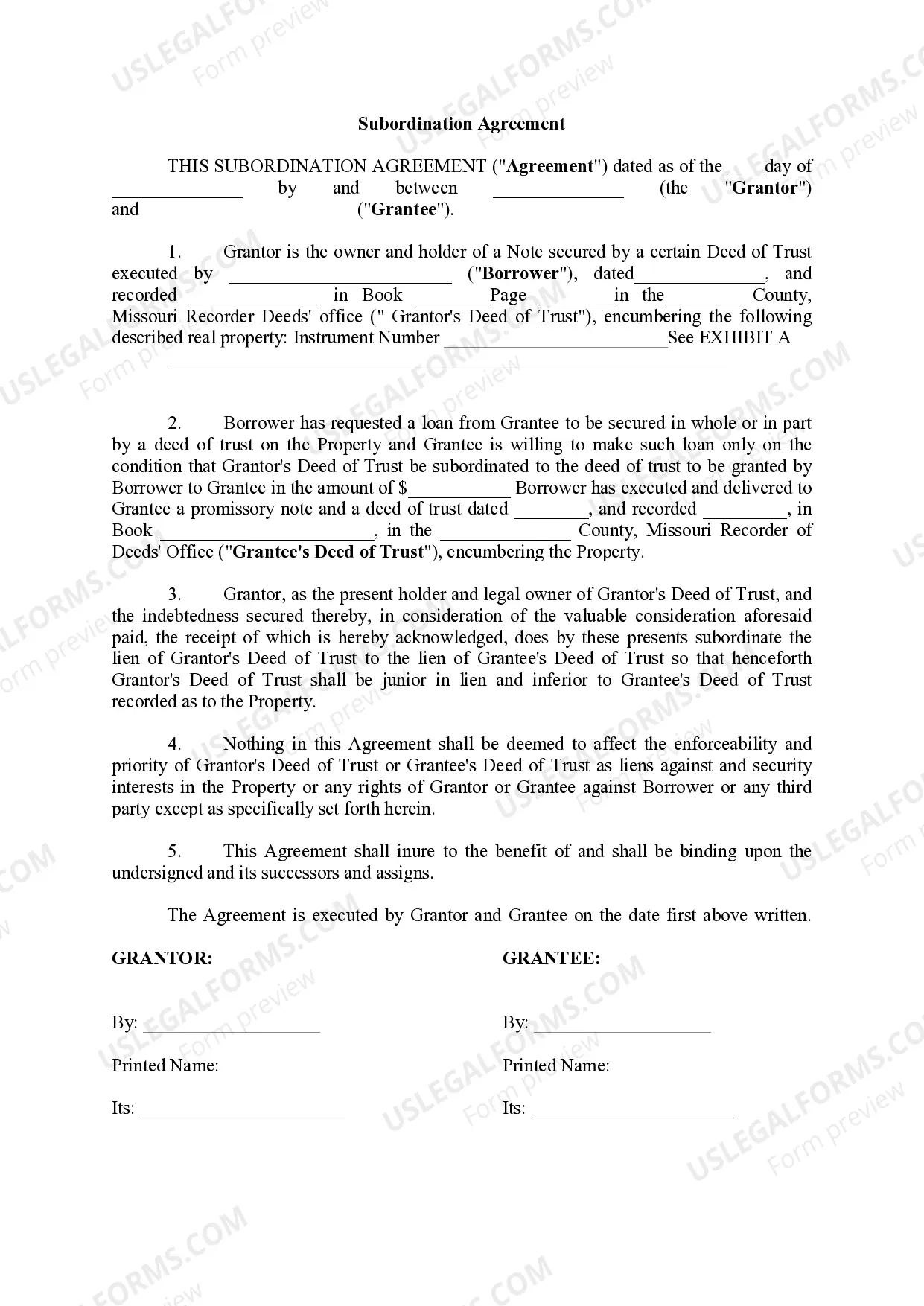 Preview Subordination Agreement