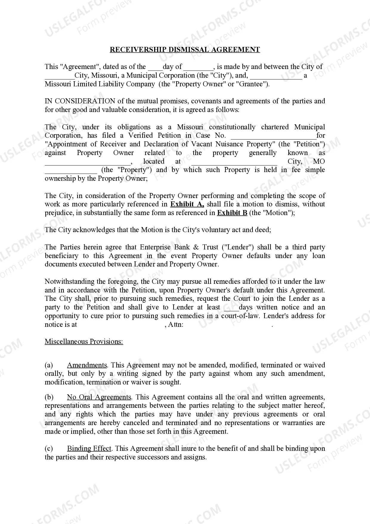 Preview Receivership Dismissal Agreement