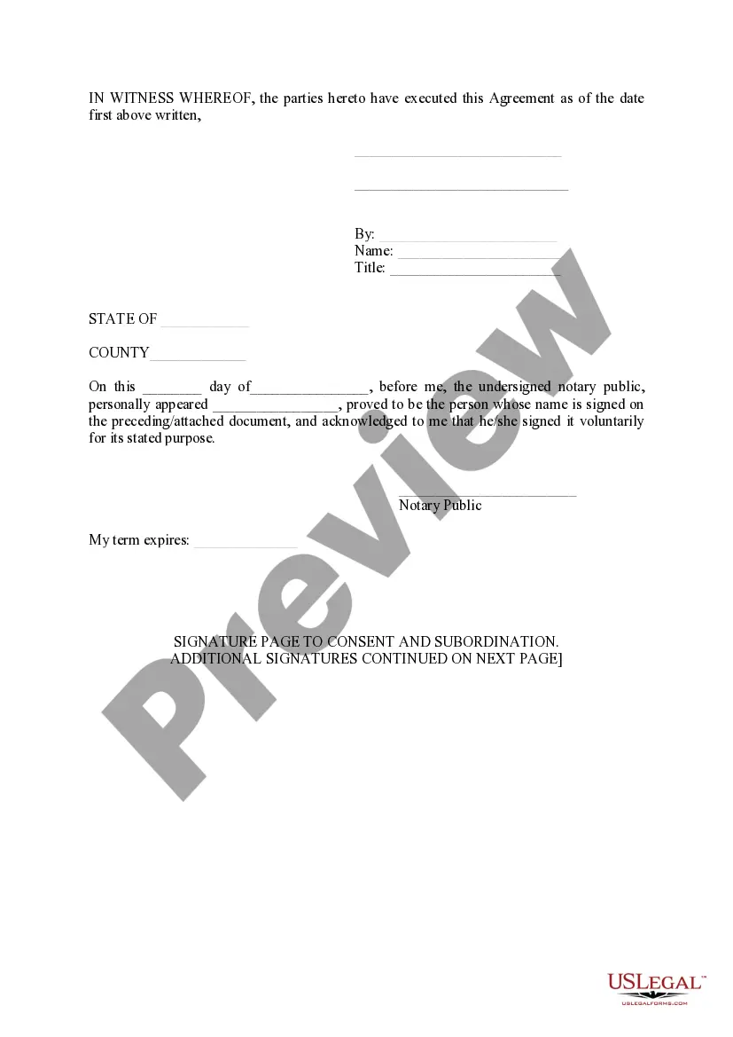Preview Consent and Subordination Agreement