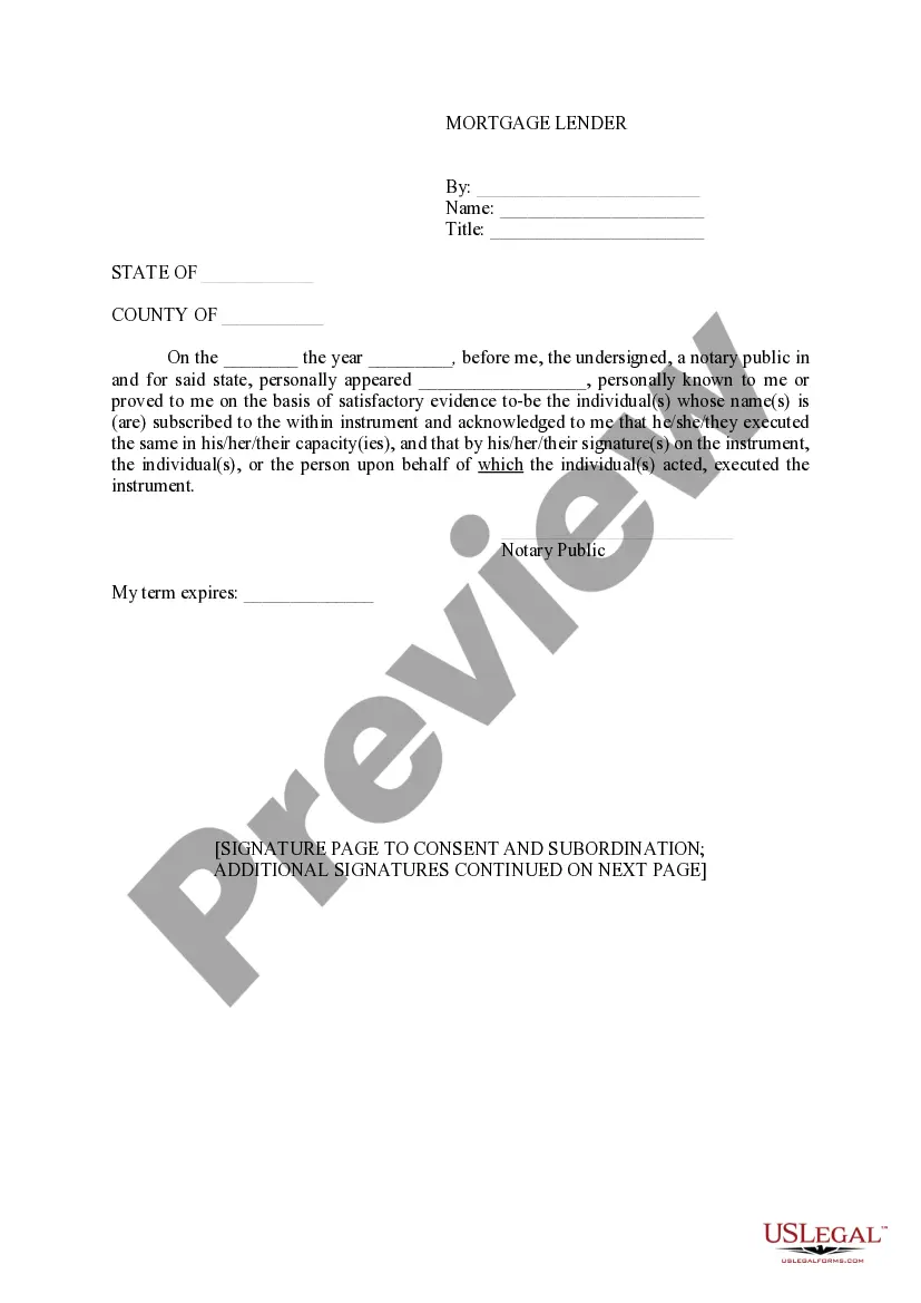 Preview Consent and Subordination Agreement