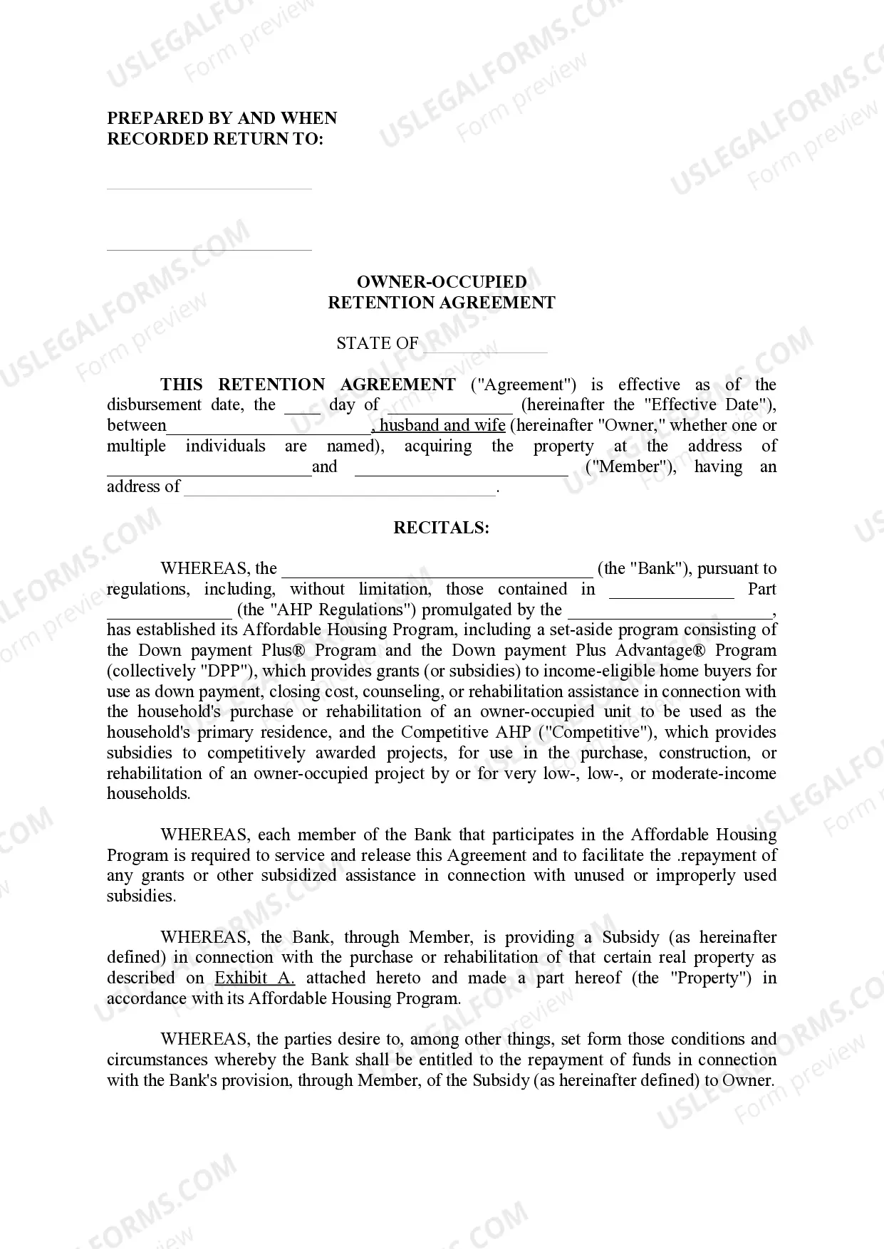 Preview Owner-Occupied Retention Agreement