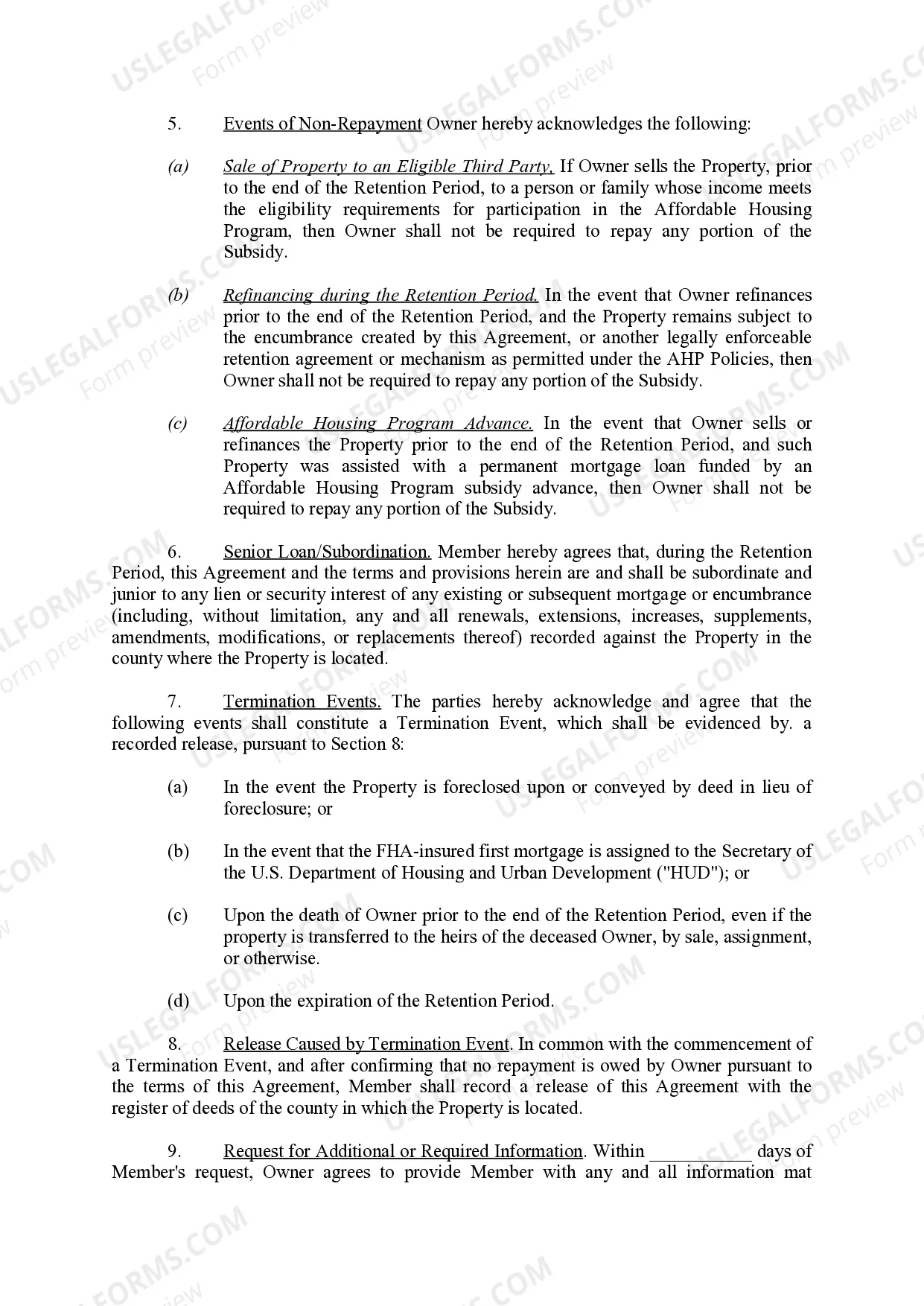 Preview Owner-Occupied Retention Agreement