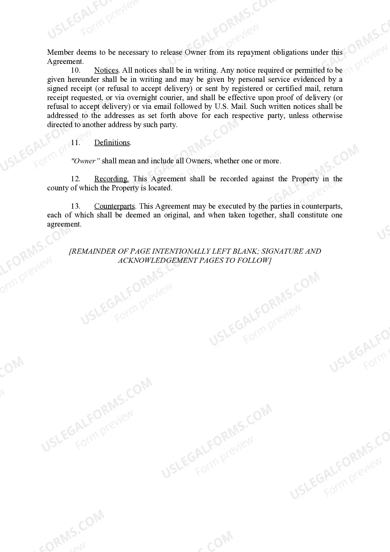 Preview Owner-Occupied Retention Agreement