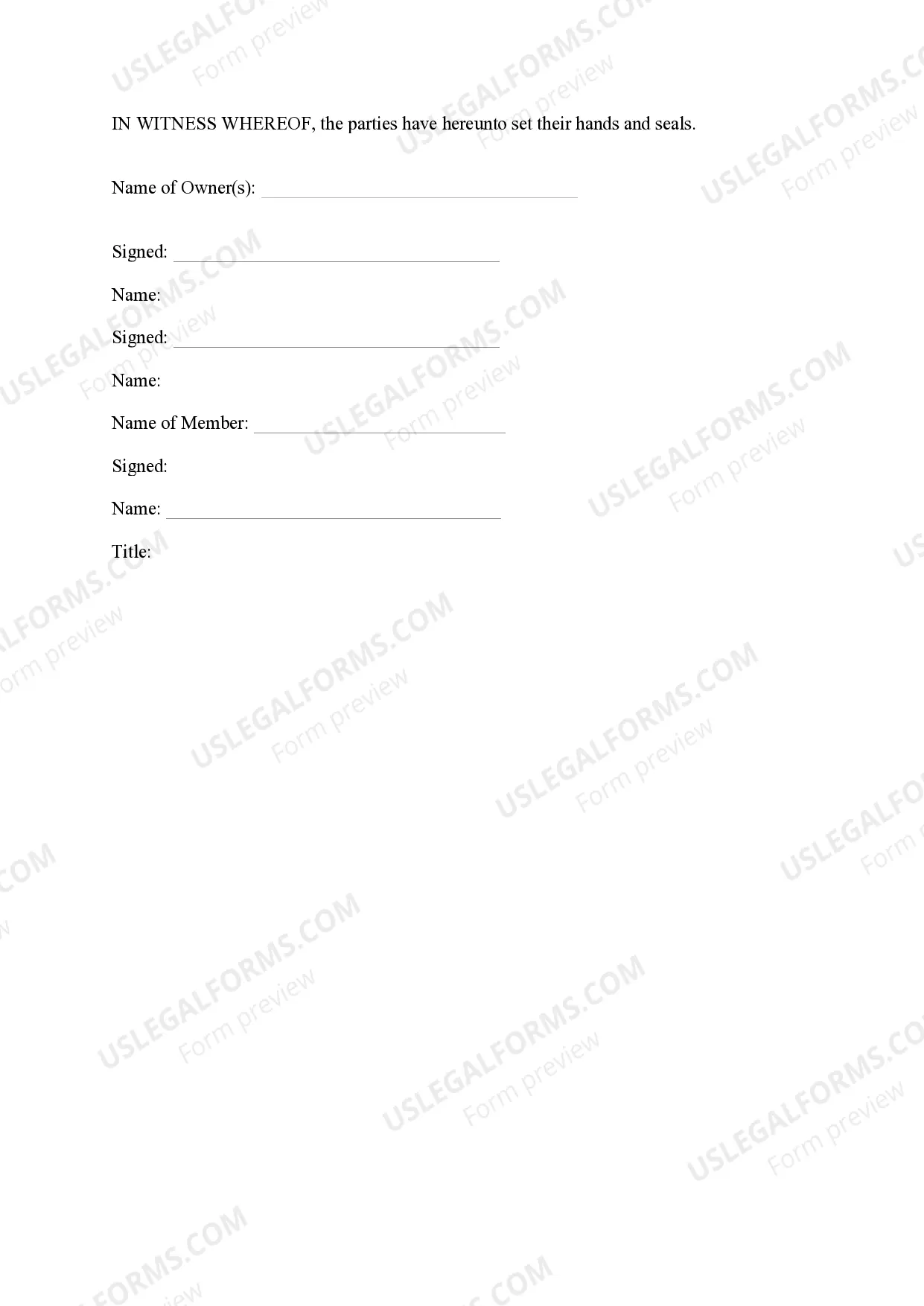 Preview Owner-Occupied Retention Agreement
