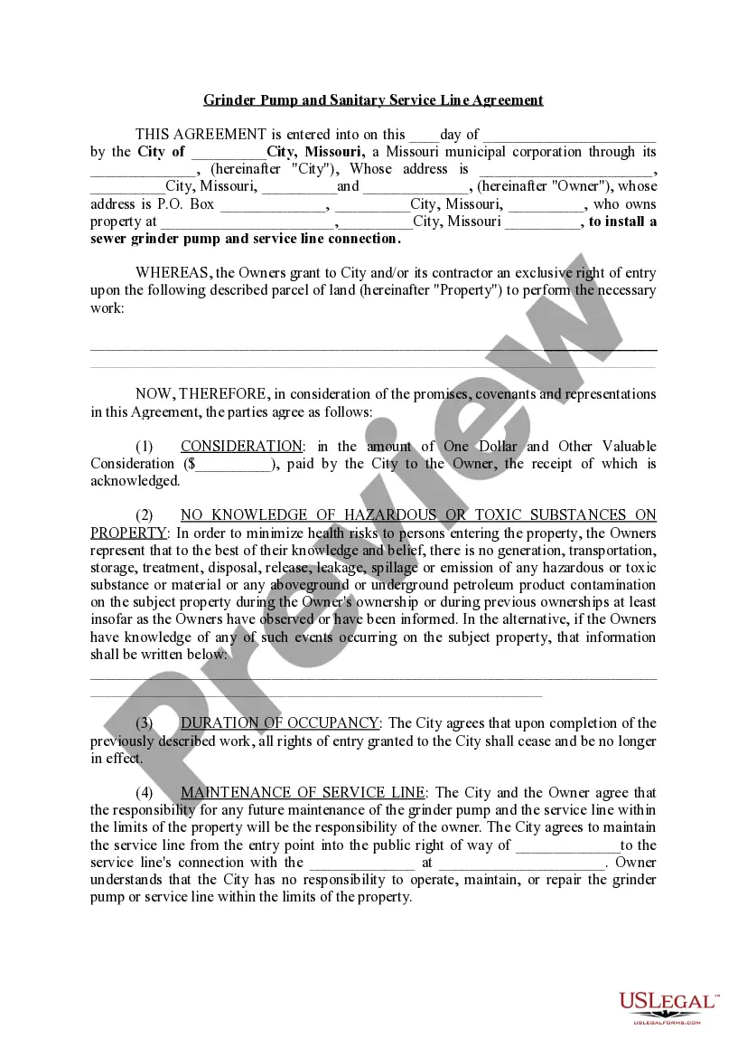 Preview Grinder Pump Sanitary Service Line Agreement