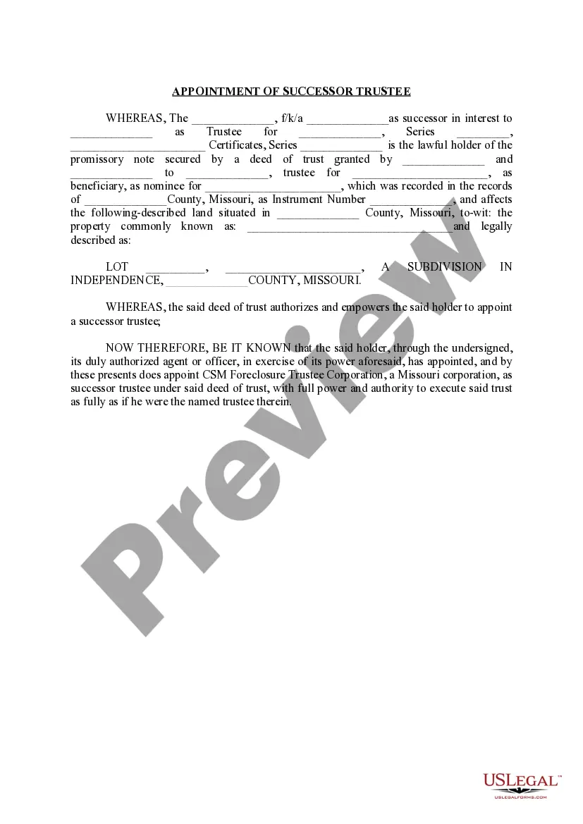 Preview Appointment of Successor Trustee