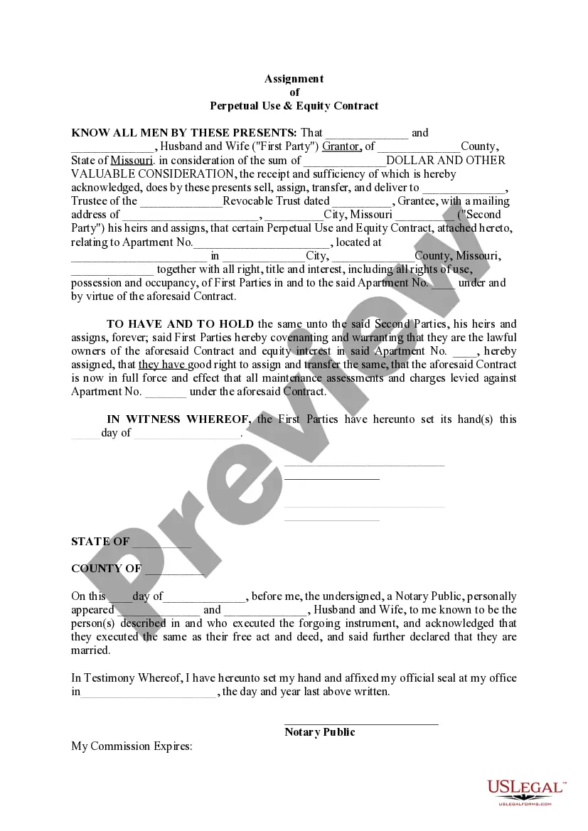 Preview Assignment of Perpetual Use & Equity Contract