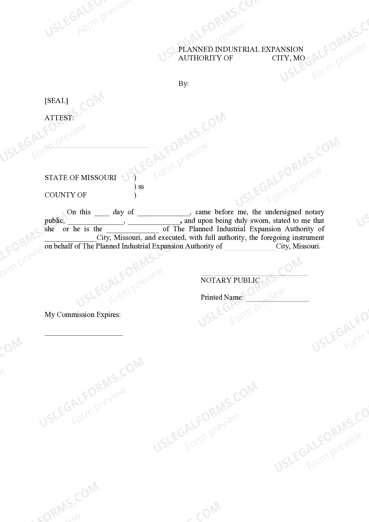 Preview Tax Exemption CertificateThe Planned Industrial Expansion Authority of_____City, Missouri