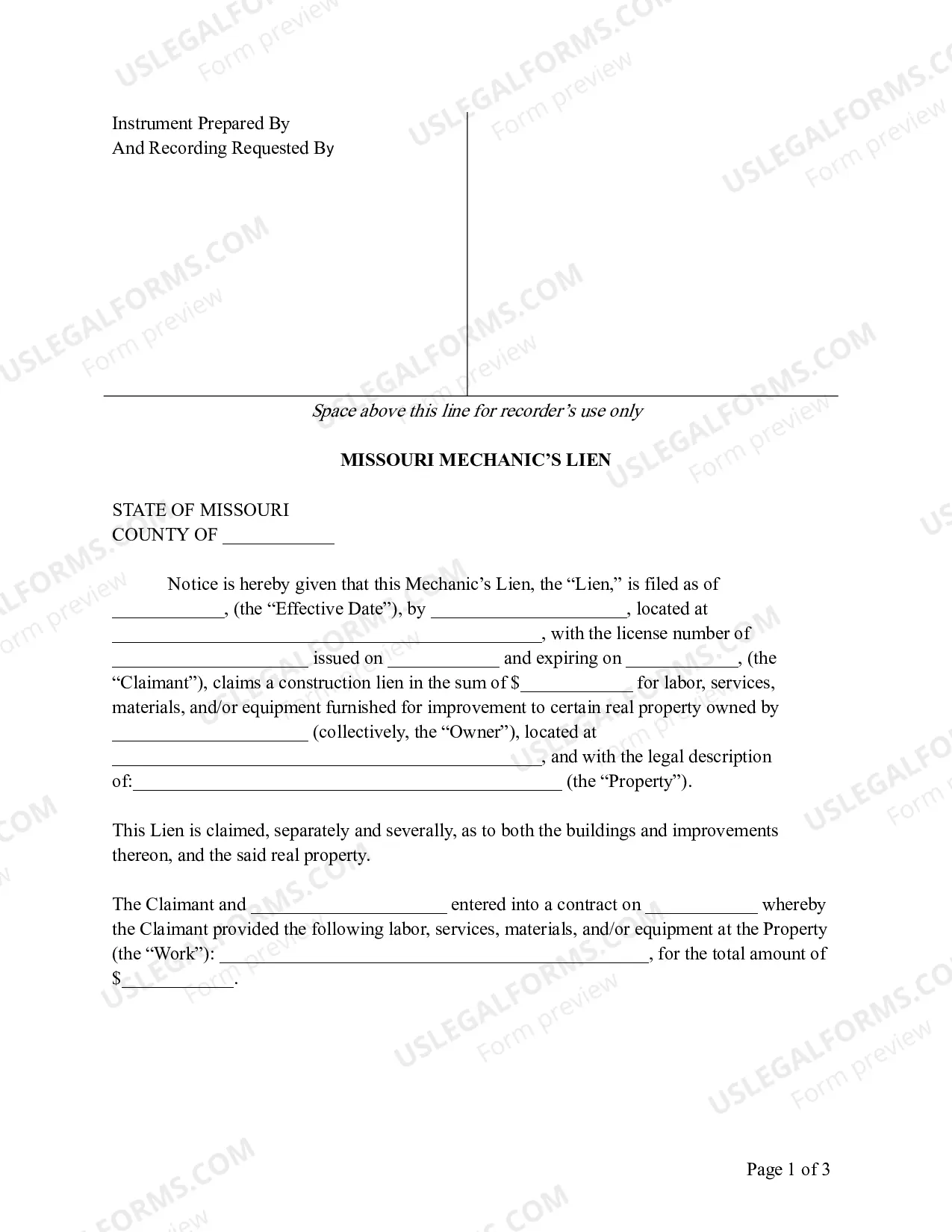 Preview Missouri Mechanic's Lien