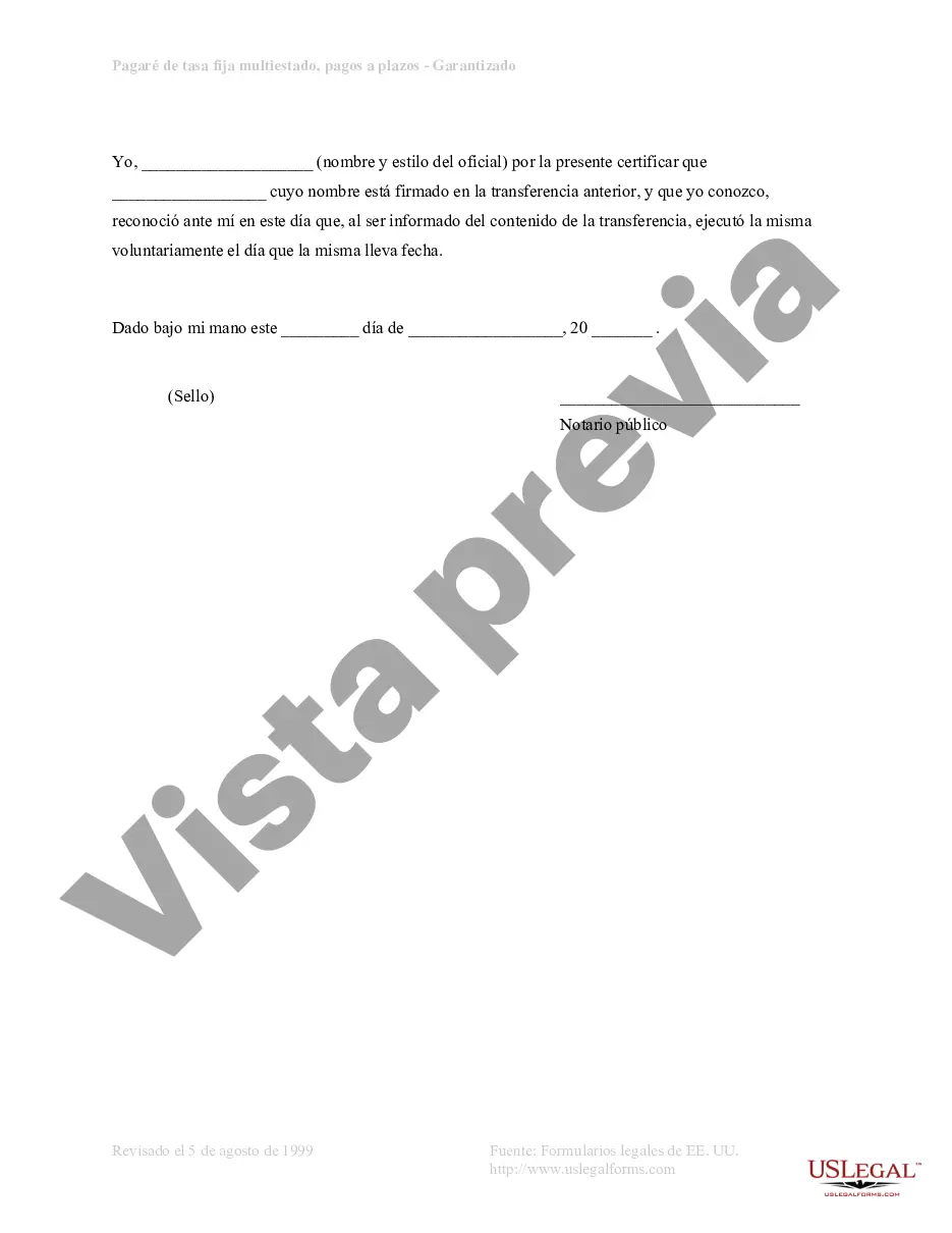 Preview Pagaré de tasa fija a plazos de Missouri garantizado por bienes raíces comerciales