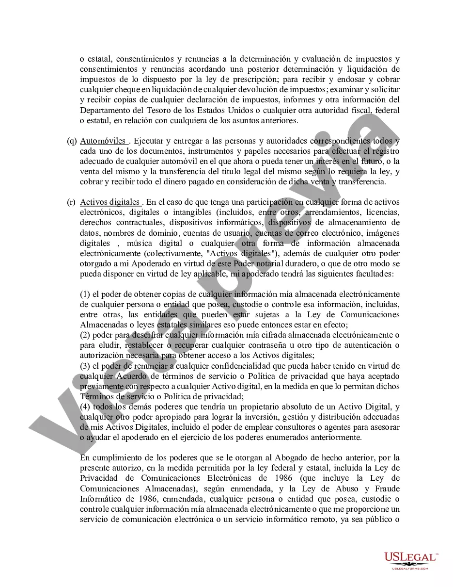 Preview Poder general duradero para la propiedad y las finanzas o efectivo financiero en caso de incapacidad