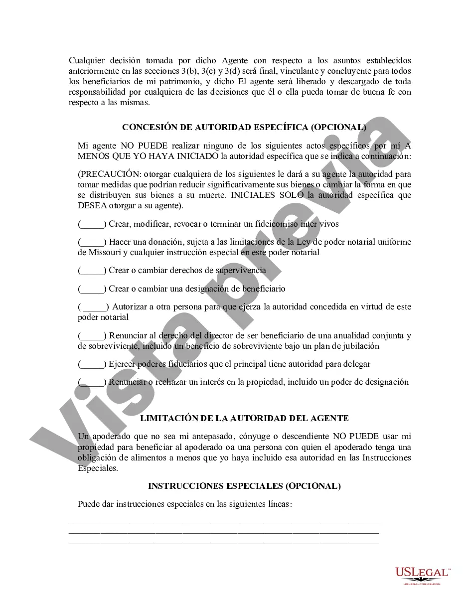Preview Poder general duradero para la propiedad y las finanzas o efectivo financiero en caso de incapacidad