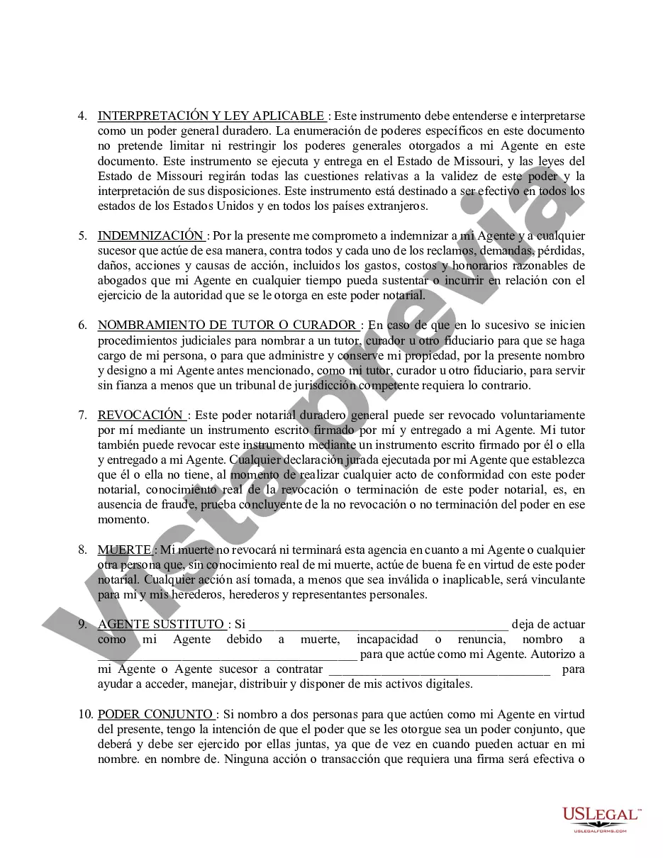 Preview Poder general duradero para la propiedad y las finanzas o efectivo financiero en caso de incapacidad