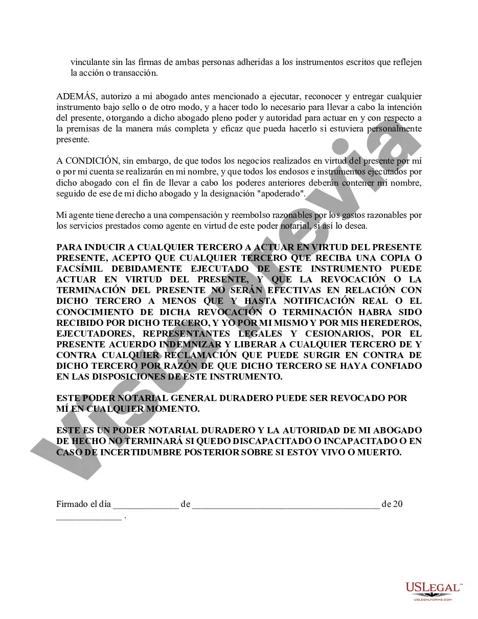 Preview Poder general duradero para la propiedad y las finanzas o efectivo financiero en caso de incapacidad