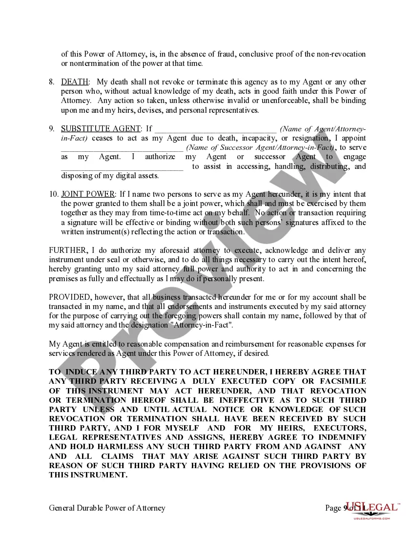 Preview General Durable Power of Attorney for Property and Finances or Financial Effective upon Disability