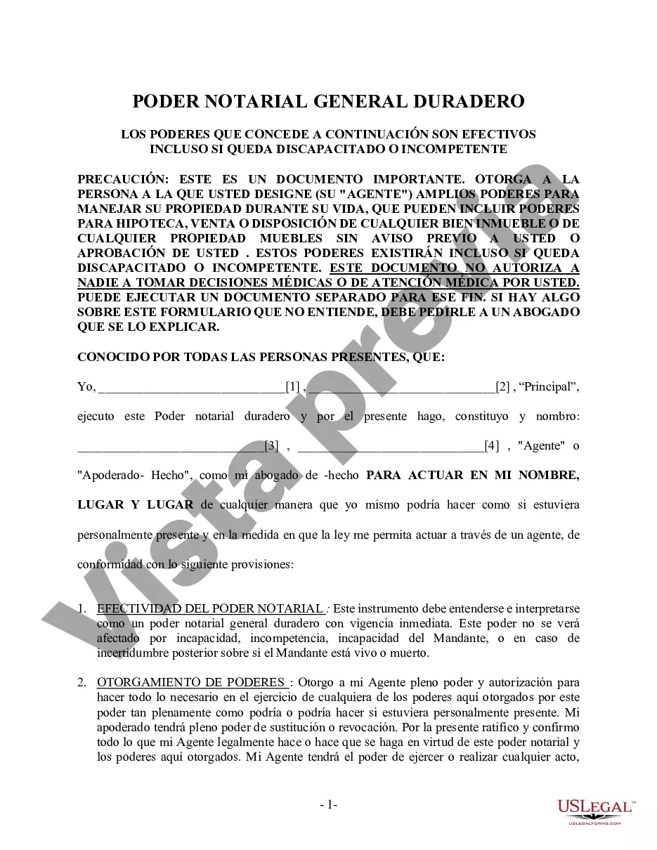 Preview Poder General Duradero para Bienes y Finanzas o Financiero Efectivo Inmediatamente