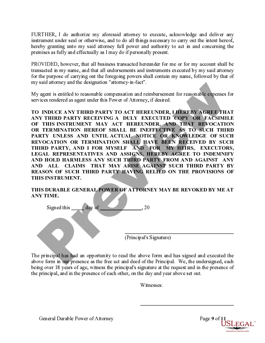 Preview General Durable Power of Attorney for Property and Finances or Financial Effective Immediately