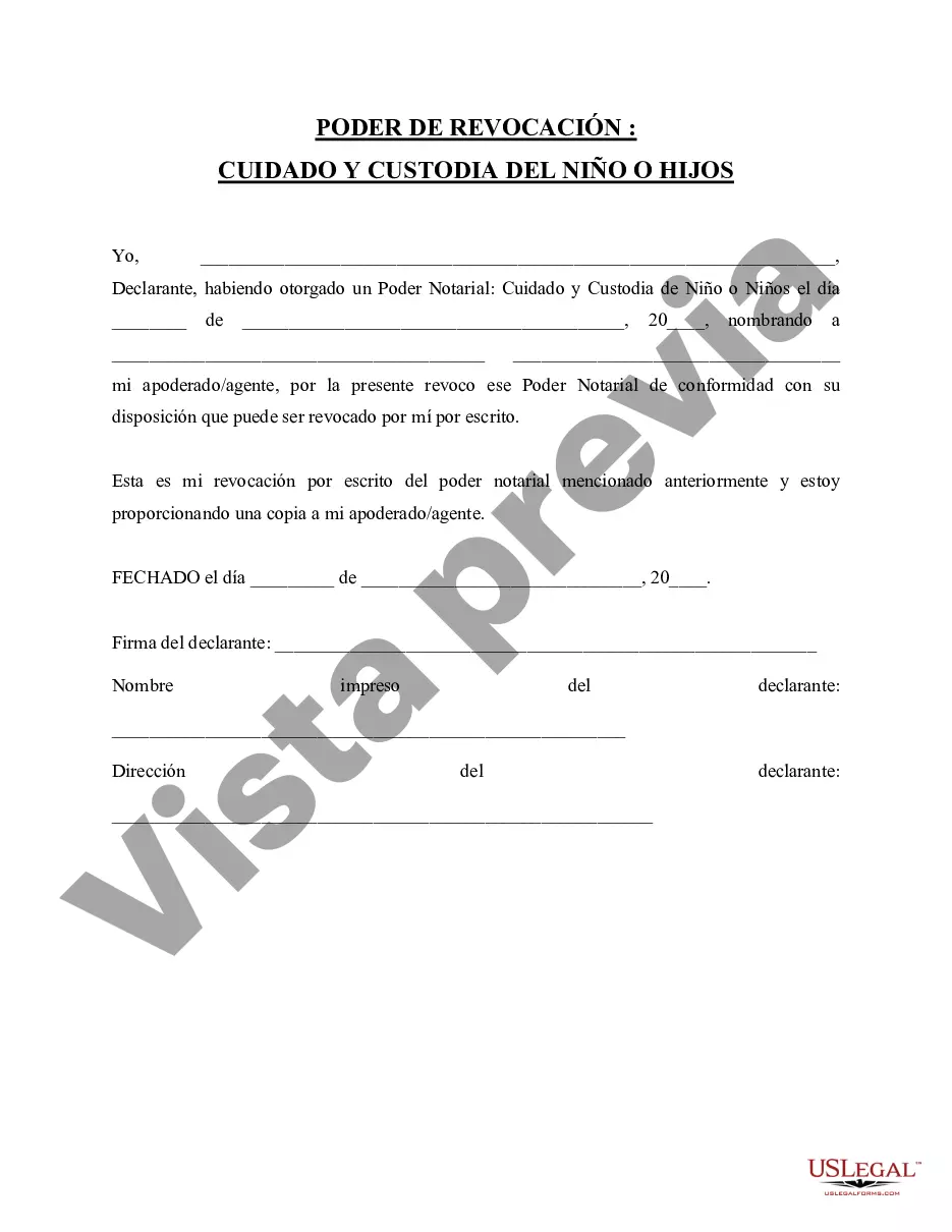 Preview Revocación de Poder General para el Cuidado y Custodia de Hijo o Hijos - Duradero