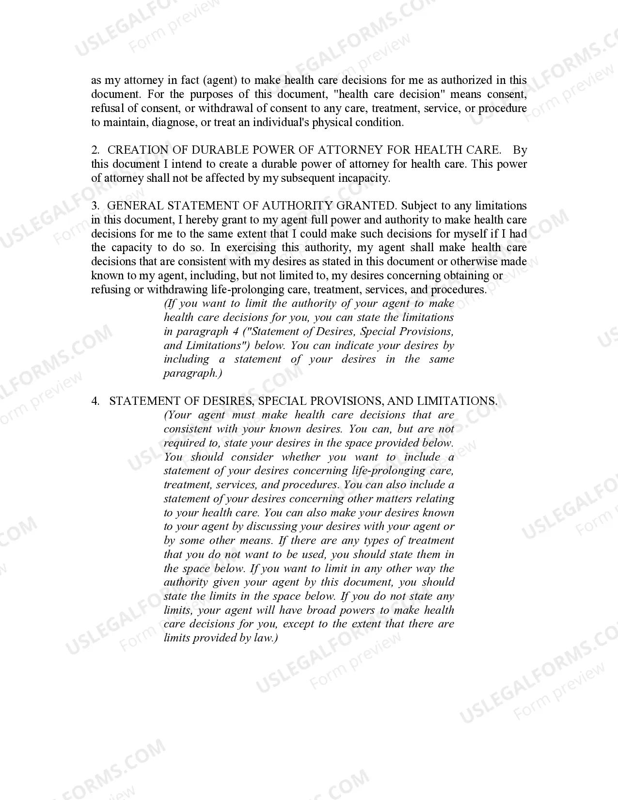 Preview Durable Power of Attorney for Health Care