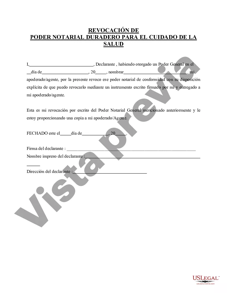 Preview Revocación del poder notarial duradero para atención médica