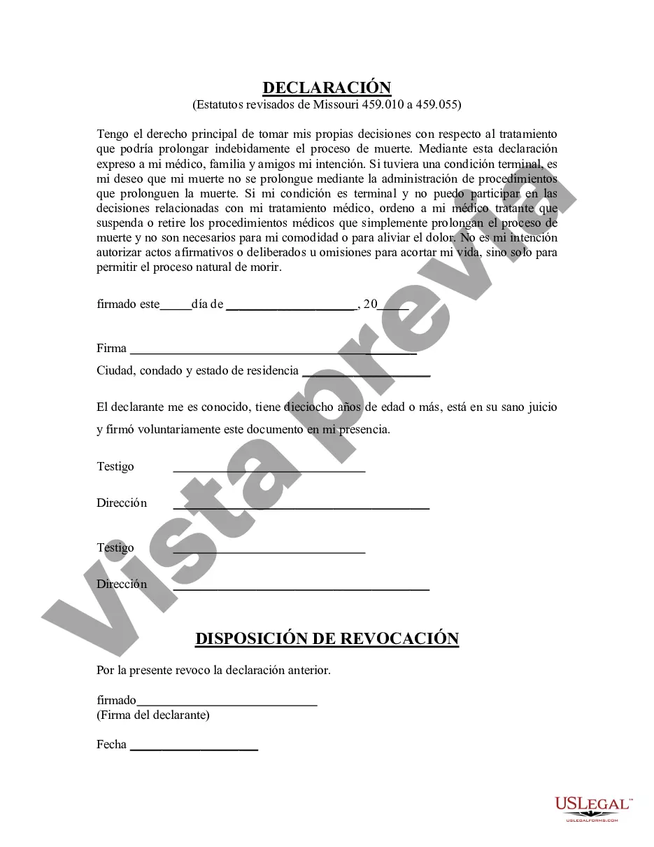 Preview Equivalente estatutario de testamento en vida o declaración