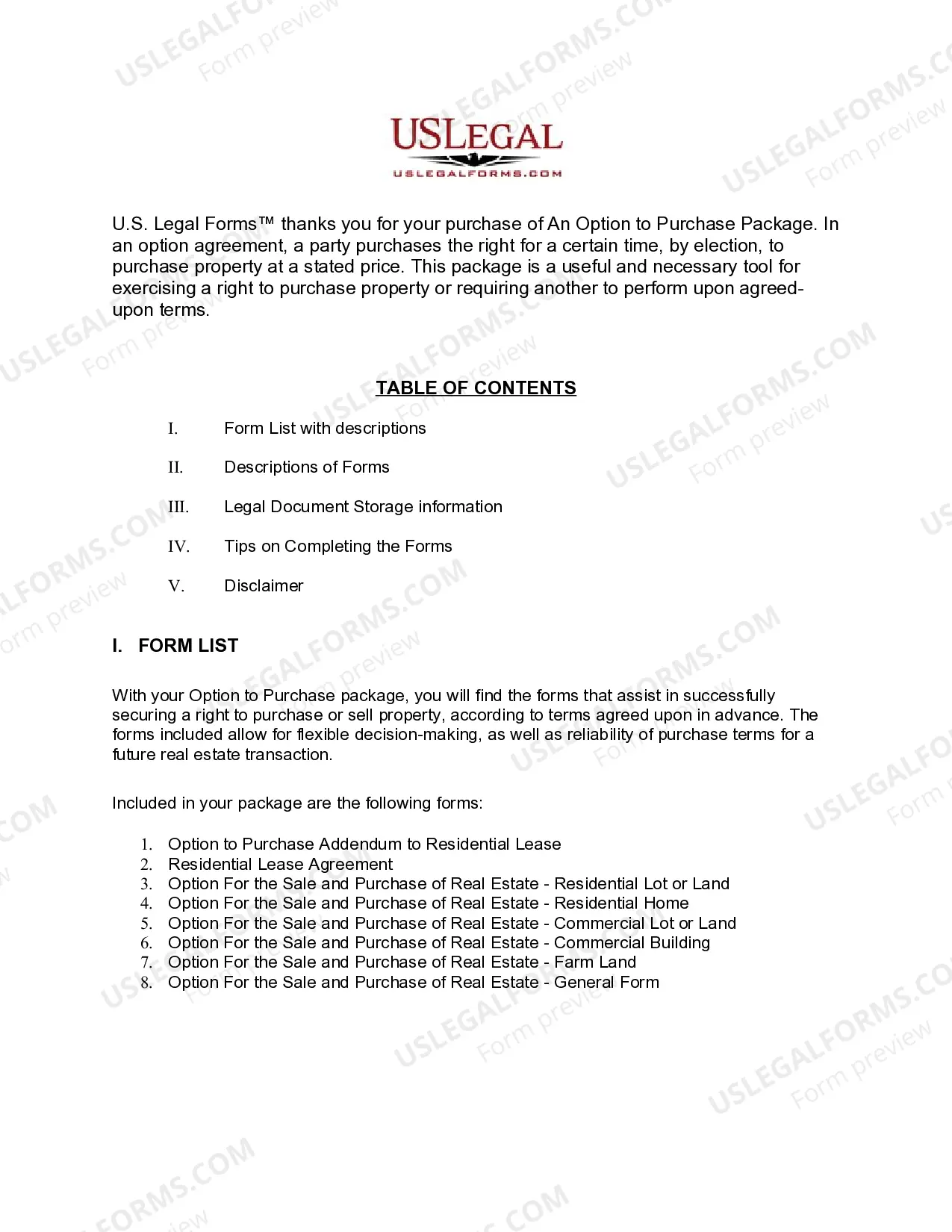 Preview Missouri Option to Purchase Package