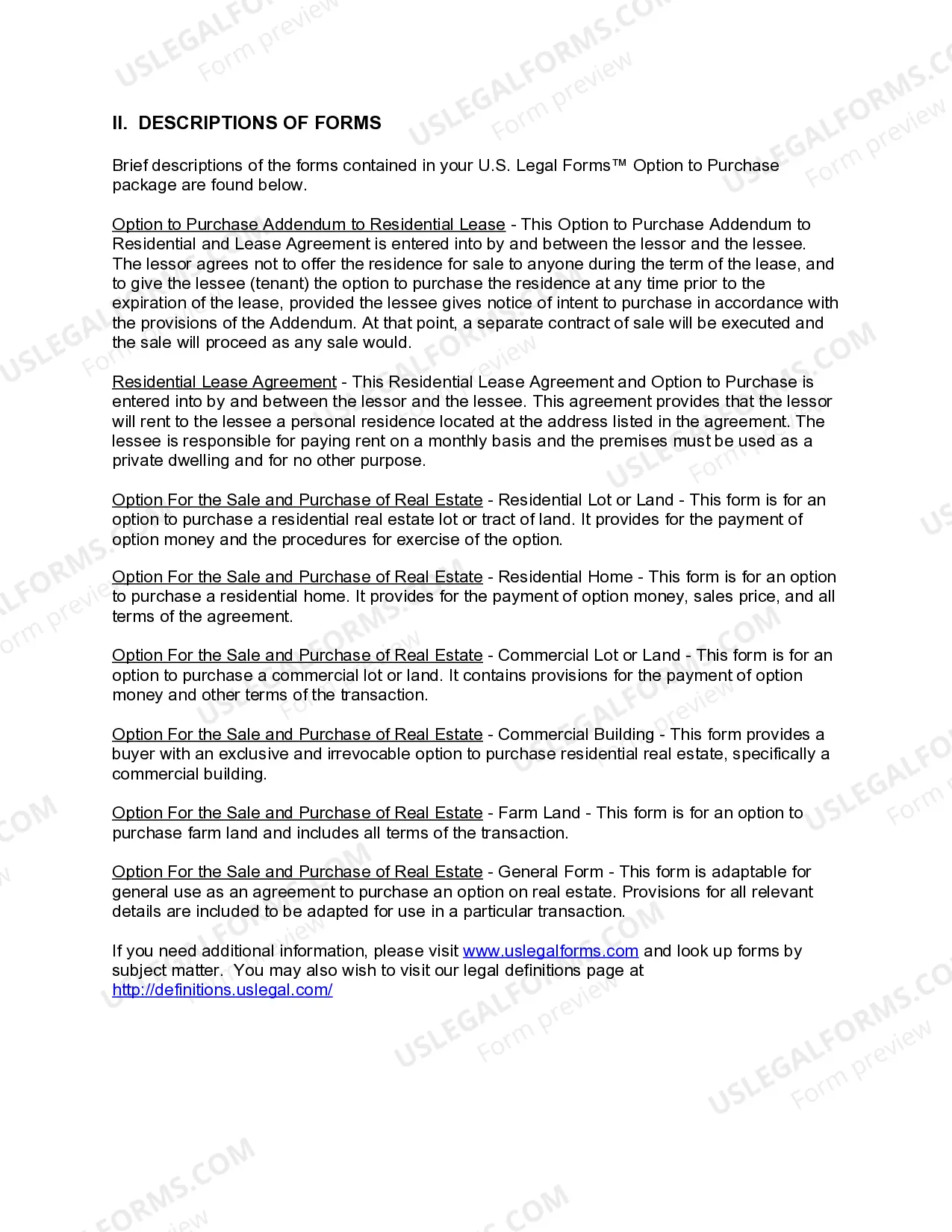 Preview Missouri Option to Purchase Package