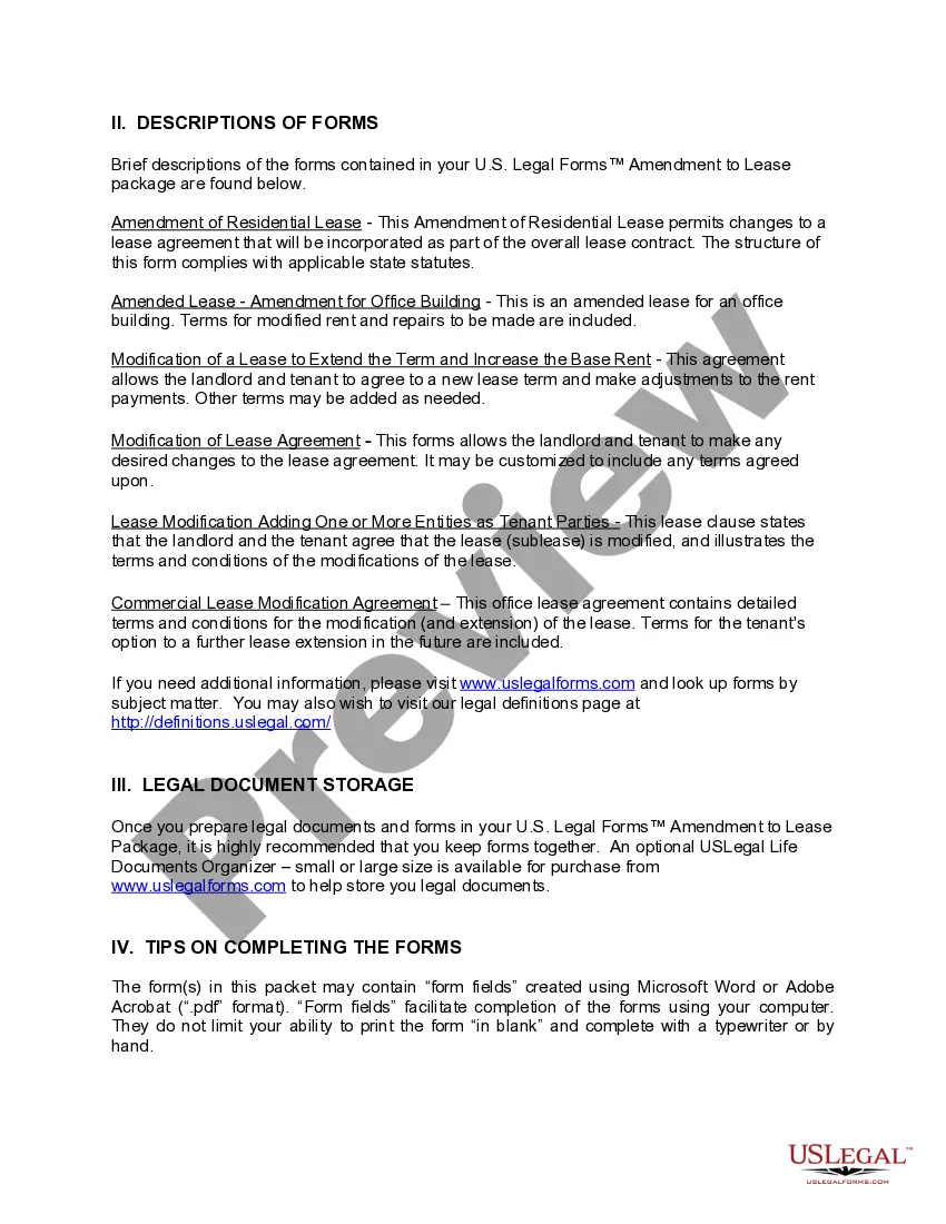 Preview Missouri Amendment of Lease Package