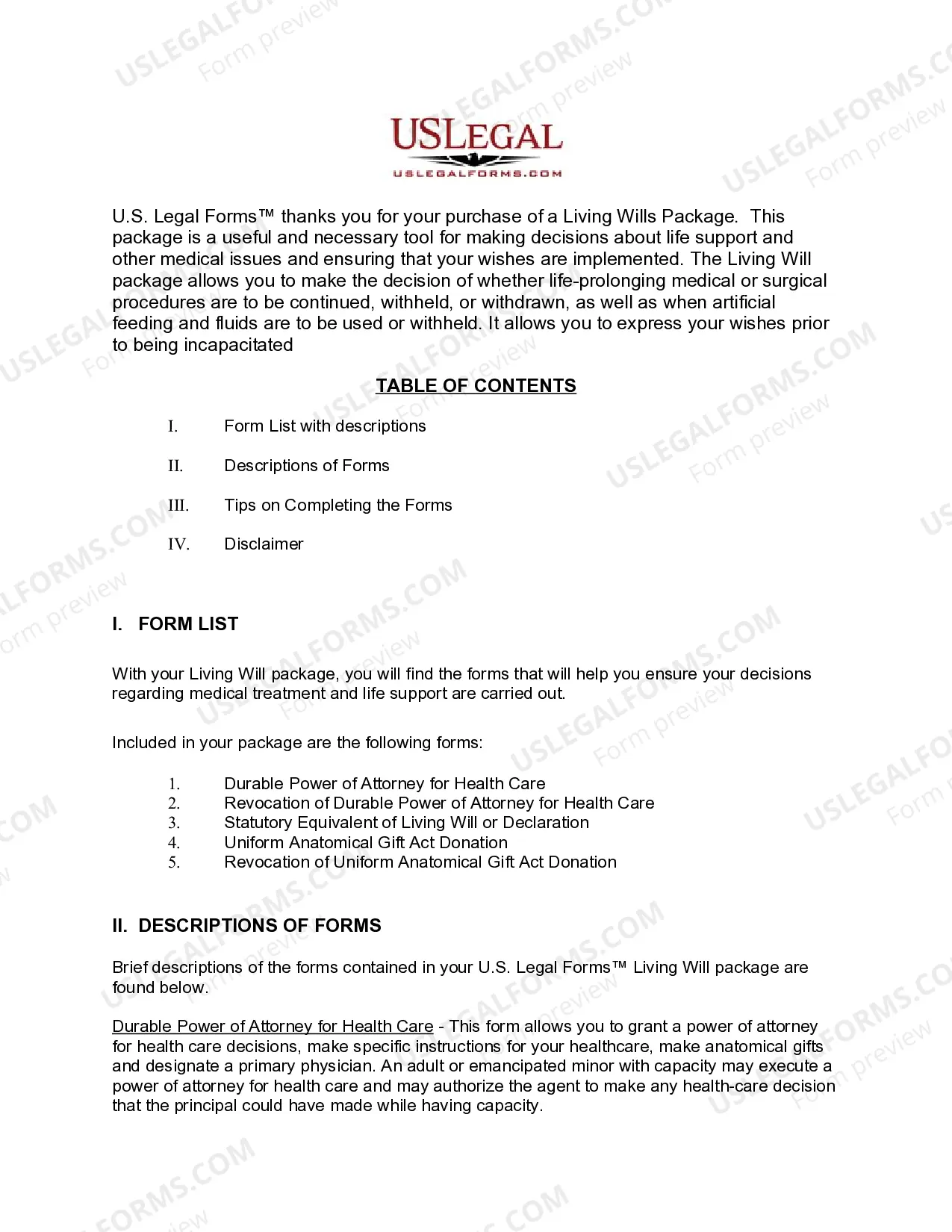 Preview Missouri Living Wills and Health Care Package