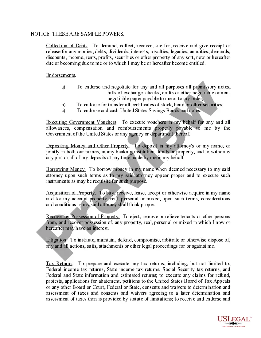 Preview Limited Power of Attorney where you Specify Powers with Sample Powers Included
