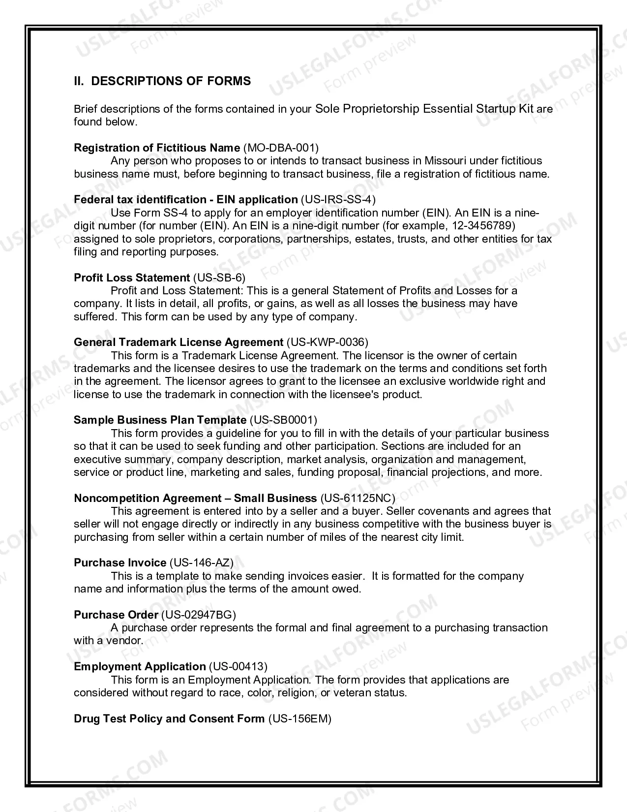 Preview Missouri Sole Proprietorship Essential Startup Kit